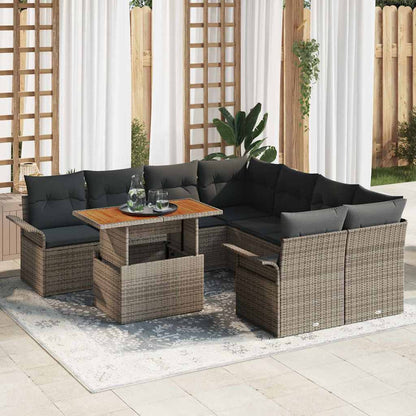 Set Divano da Giardino 9 pcs Grigio Poly Rattan | homemem39