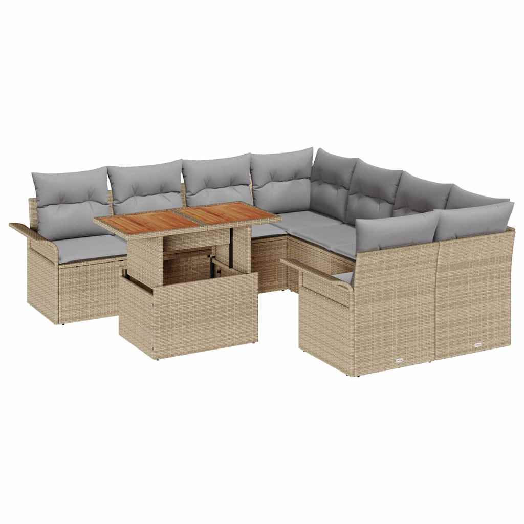 Set Divano da Giardino 9 pcs Beige Poly Rattan - homemem39