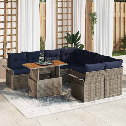 Set Divano da Giardino 9 pcs Grigio Poly Rattan