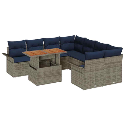 Set Divano da Giardino 9 pcs Grigio Poly Rattan