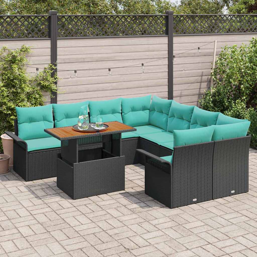 Set Divano da Giardino con archiviazione 9 pcs Nero Poly Rattan | homemem39