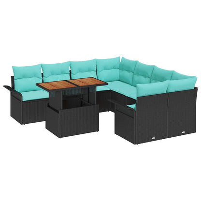 Set Divano da Giardino con archiviazione 9 pcs Nero Poly Rattan | homemem39