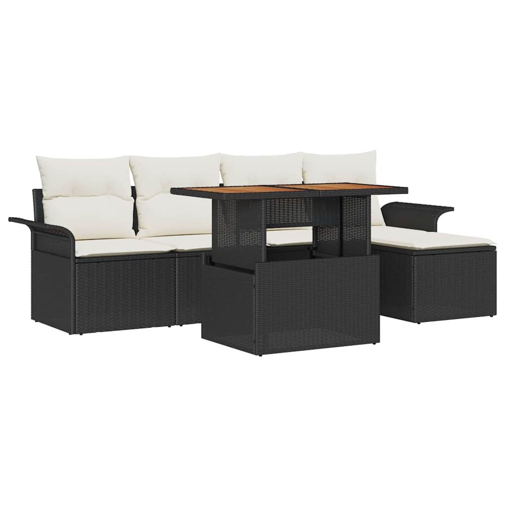 Set Divano da Giardino con archiviazione 6 pcs Nero Poly Rattan | homemem39