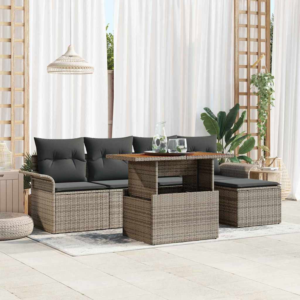 Set Divano da Giardino 6 pcs Grigio Poly Rattan | homemem39