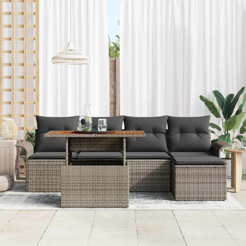 Set Divano da Giardino 6 pcs Grigio Poly Rattan | homemem39