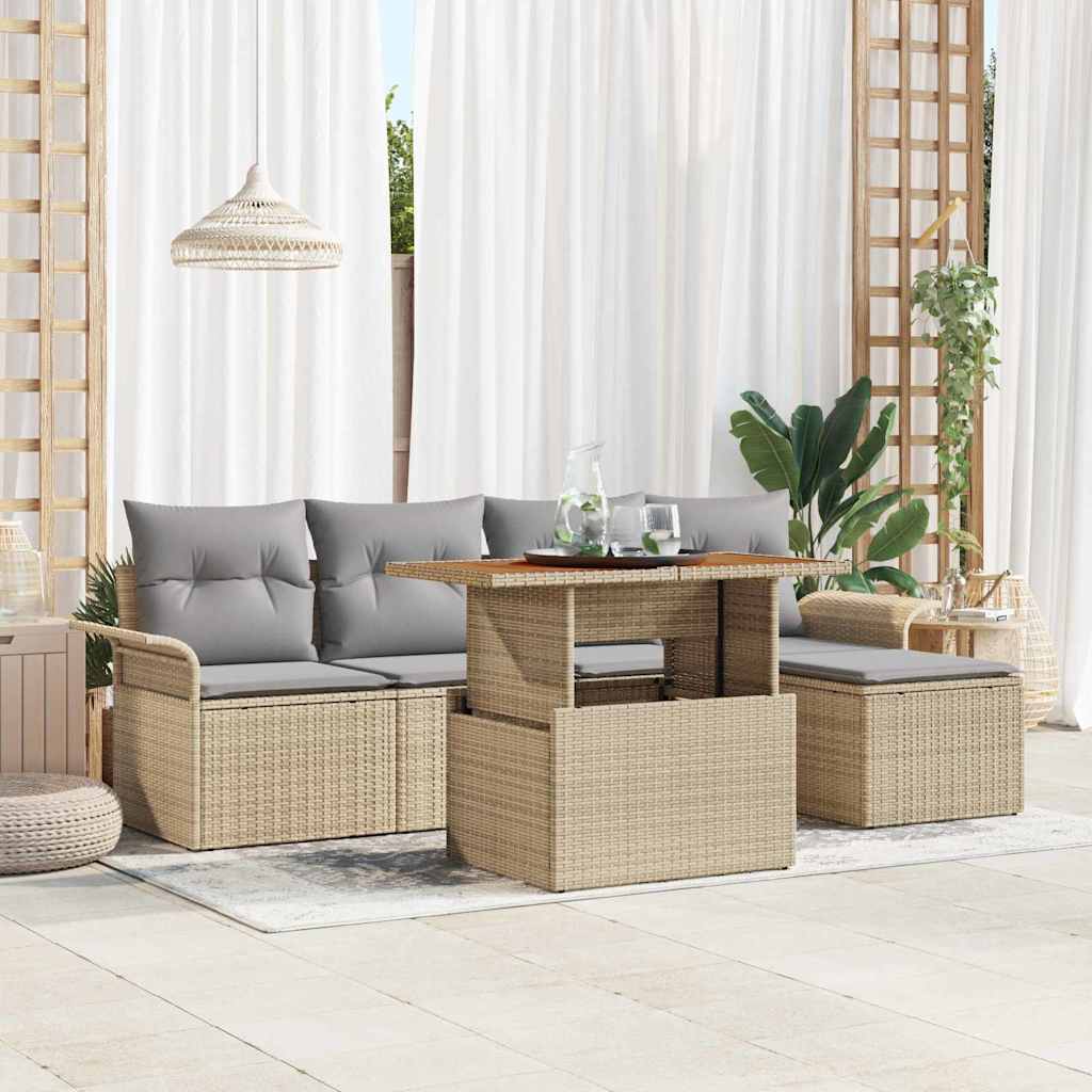 Set Divano da Giardino 6 pcs Beige Poly Rattan | homemem39