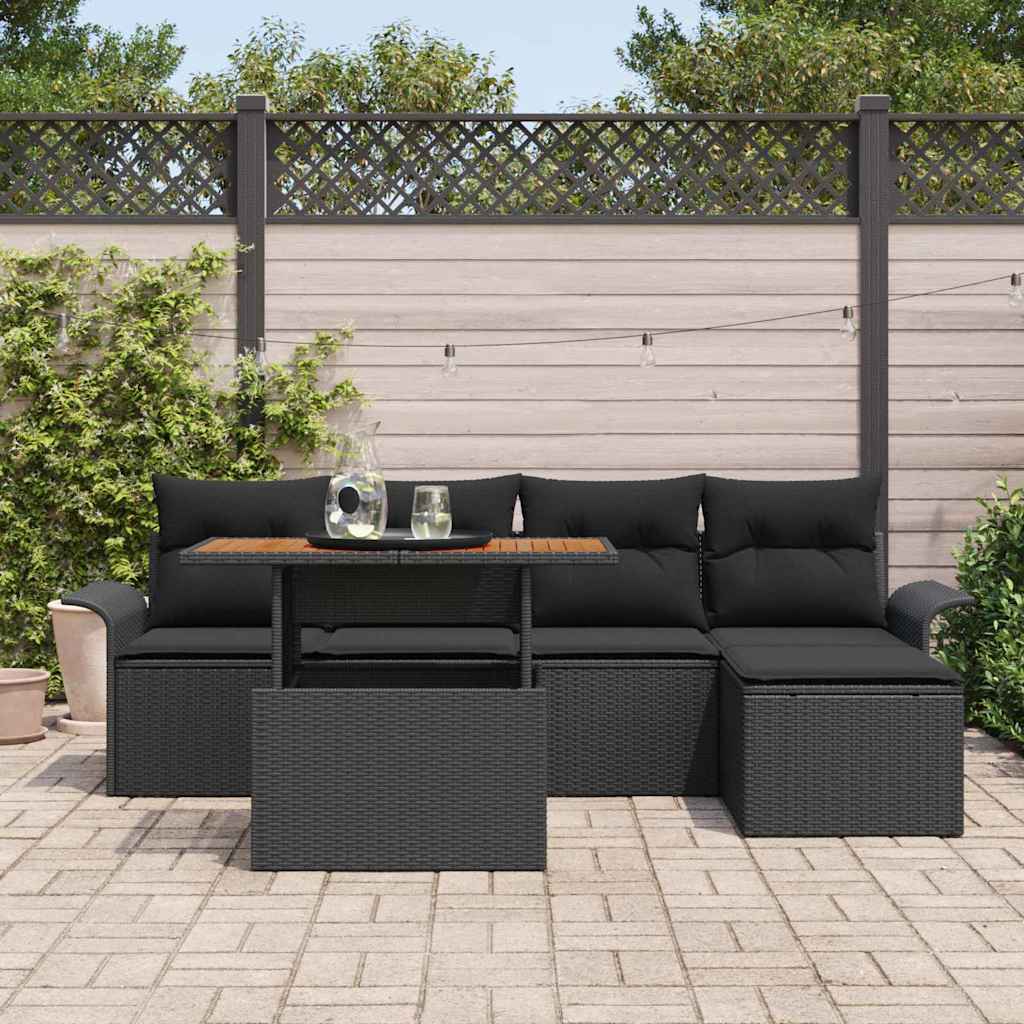 Set Divano da Giardino con archiviazione 6 pcs Nero Poly Rattan | homemem39