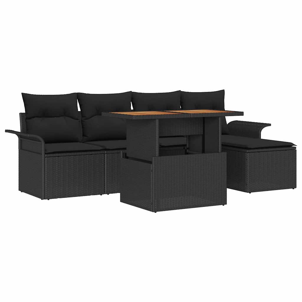 Set Divano da Giardino con archiviazione 6 pcs Nero Poly Rattan | homemem39