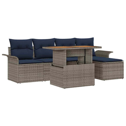 Set Divano da Giardino 6 pcs Grigio Poly Rattan | homemem39