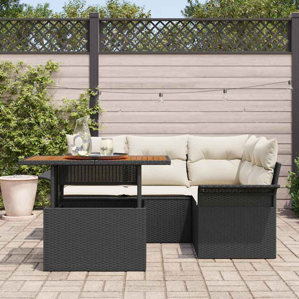 Set Divano da Giardino con archiviazione 5 pcs Nero Poly Rattan | homemem39