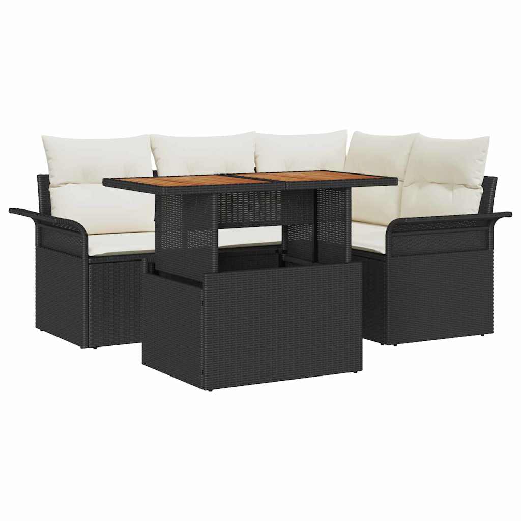 Set Divano da Giardino con archiviazione 5 pcs Nero Poly Rattan | homemem39