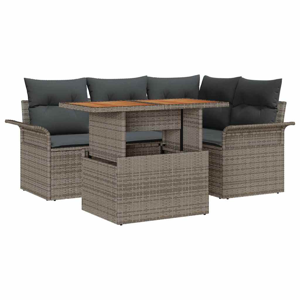Set Divano da Giardino 5 pcs Grigio Poly Rattan
