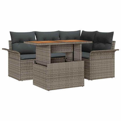 Set Divano da Giardino 5 pcs Grigio Poly Rattan