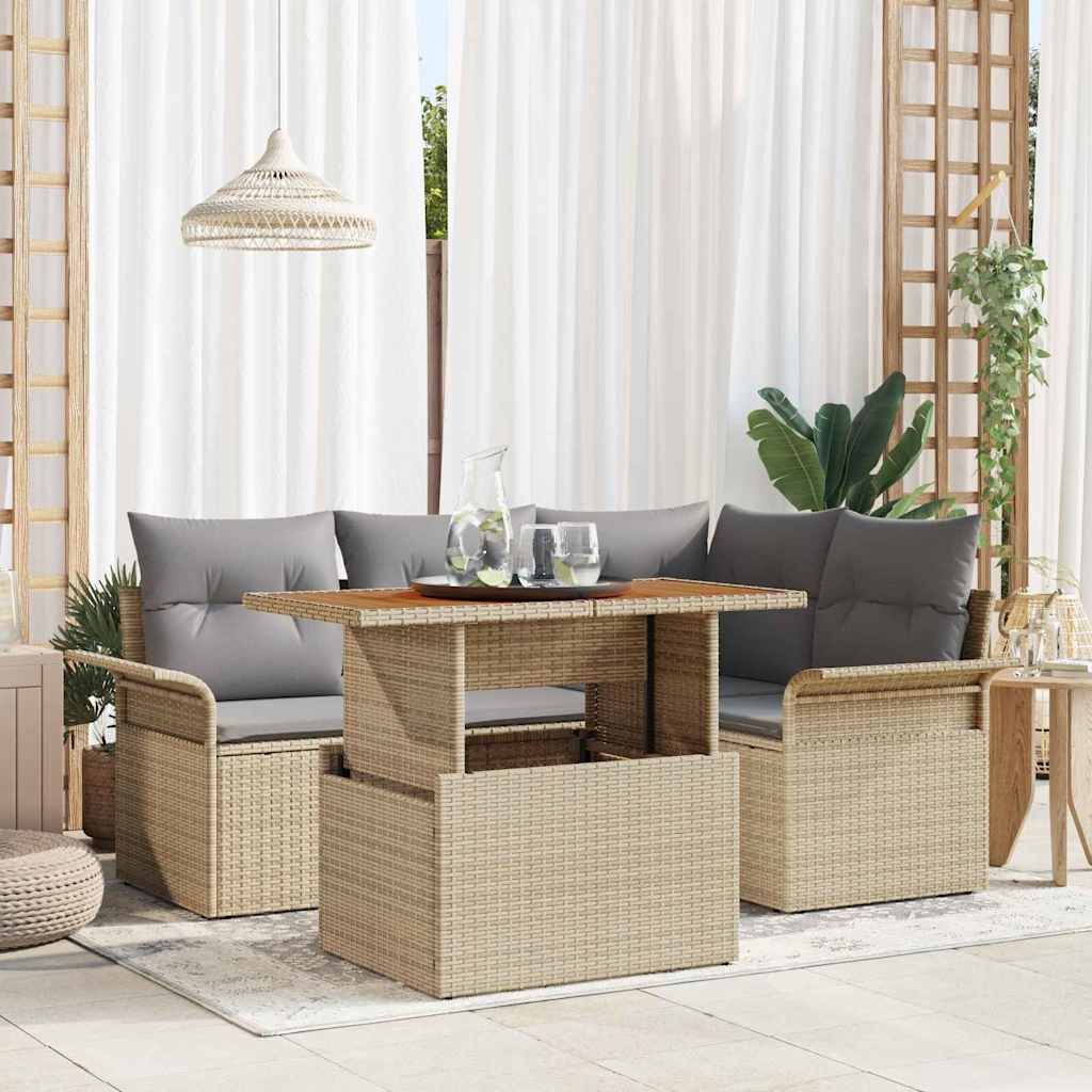 Set Divano da Giardino 5 pcs Beige Poly Rattan | homemem39