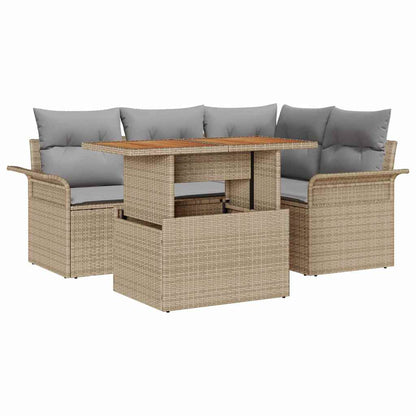 Set Divano da Giardino 5 pcs Beige Poly Rattan | homemem39