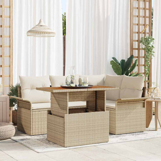 Set Divano da Giardino 5 pcs Beige Poly Rattan - homemem39