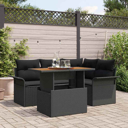Set Divano da Giardino con archiviazione 5 pcs Nero Poly Rattan | homemem39