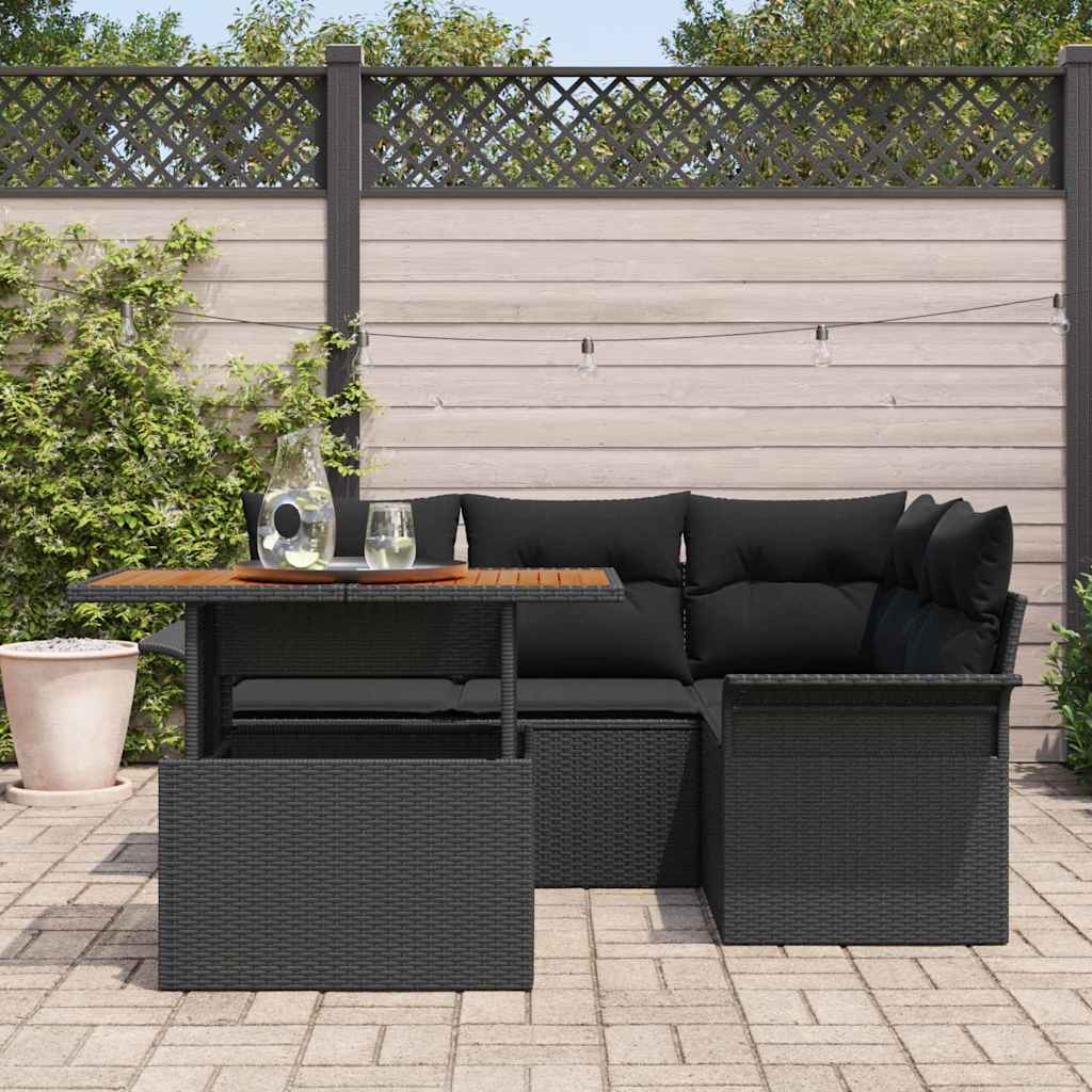 Set Divano da Giardino con archiviazione 5 pcs Nero Poly Rattan | homemem39