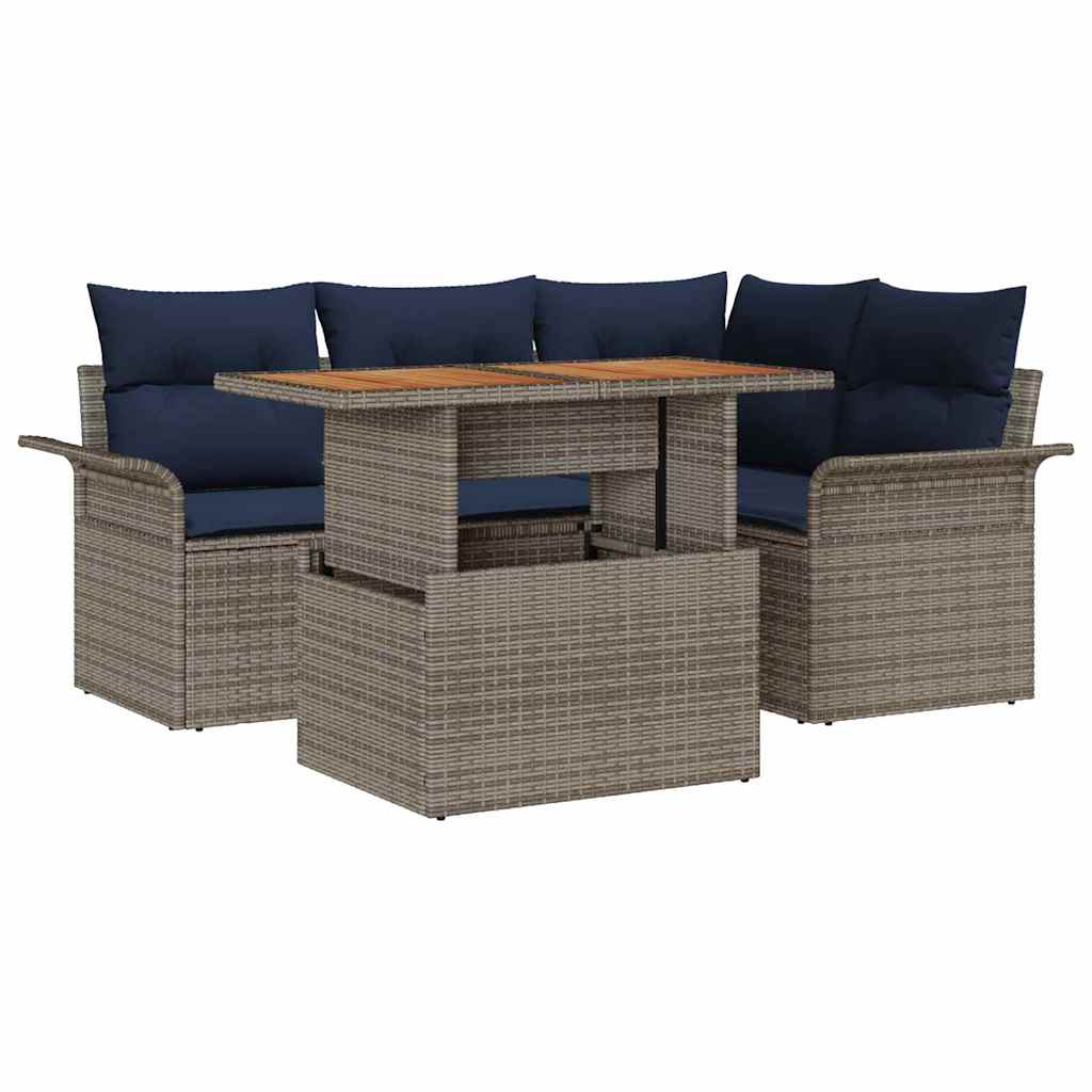 Set Divano da Giardino 5 pcs Grigio Poly Rattan | homemem39