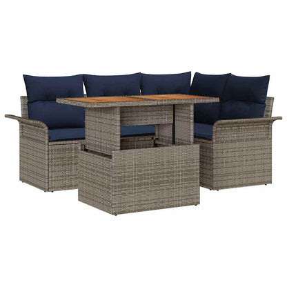 Set Divano da Giardino 5 pcs Grigio Poly Rattan | homemem39