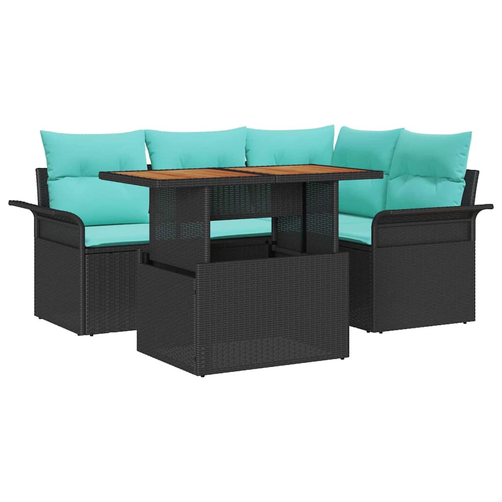 Set Divano da Giardino con archiviazione 5 pcs Nero Poly Rattan