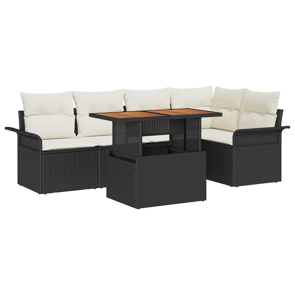 Set Divano da Giardino con archiviazione 6 pcs Nero Poly Rattan | homemem39