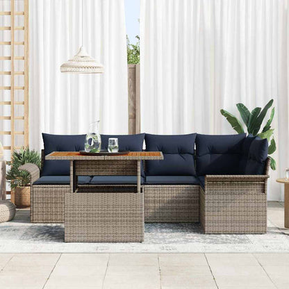 Set Divano da Giardino 6 pcs Grigio Poly Rattan | homemem39