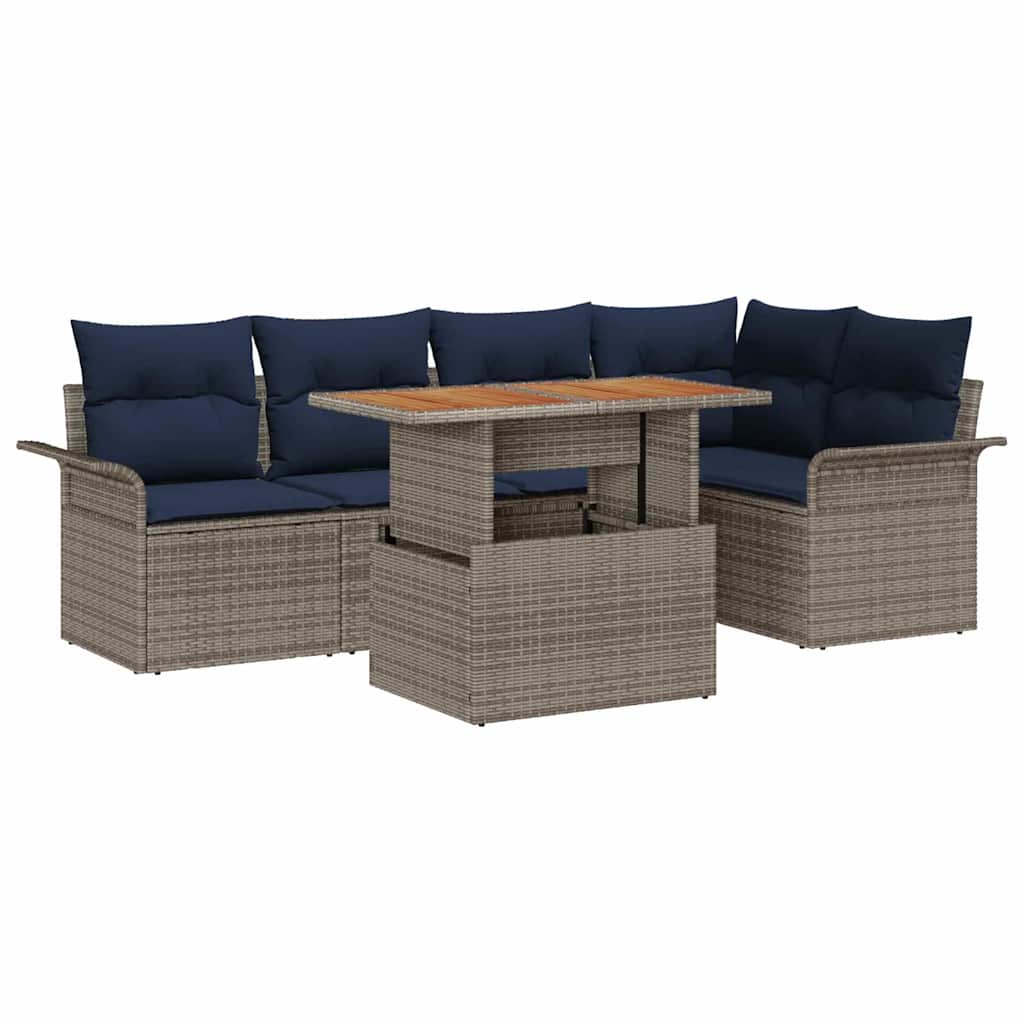 Set Divano da Giardino 6 pcs Grigio Poly Rattan | homemem39