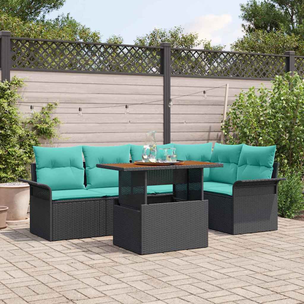 Set Divano da Giardino con archiviazione 6 pcs Nero Poly Rattan | homemem39