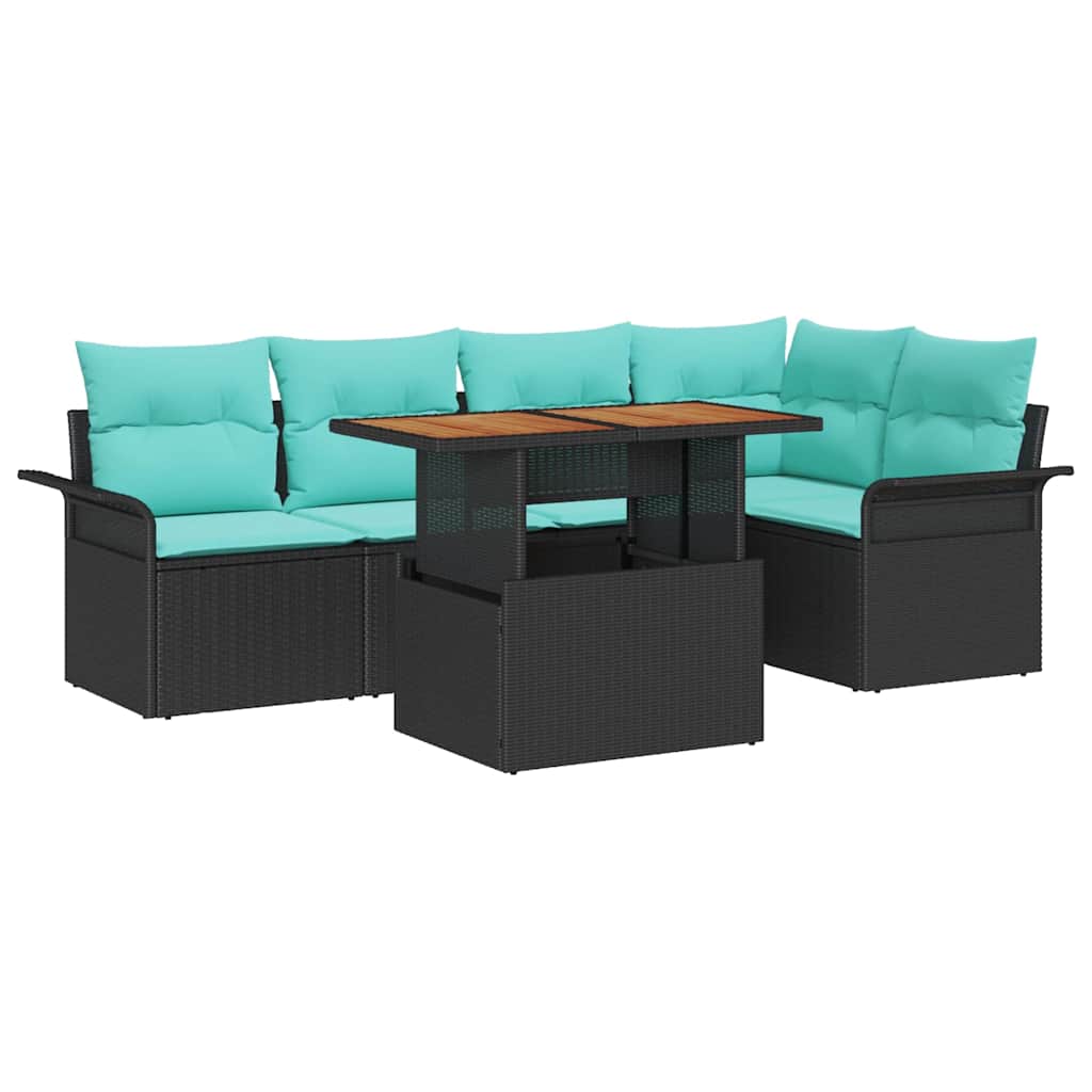 Set Divano da Giardino con archiviazione 6 pcs Nero Poly Rattan | homemem39
