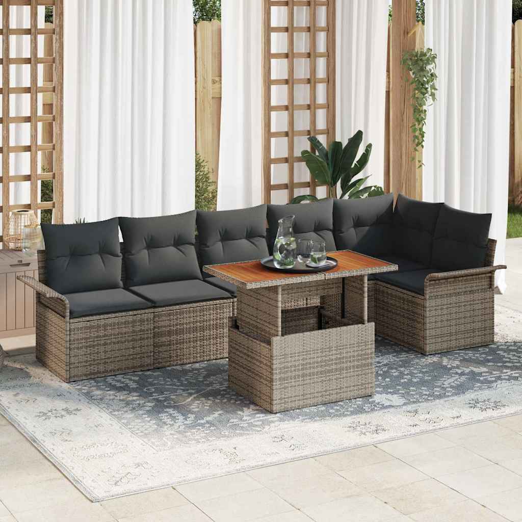 Set Divano da Giardino 7 pcs Grigio Poly Rattan - homemem39