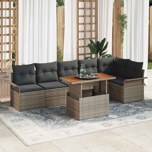Set Divano da Giardino 7 pcs Grigio Poly Rattan - homemem39