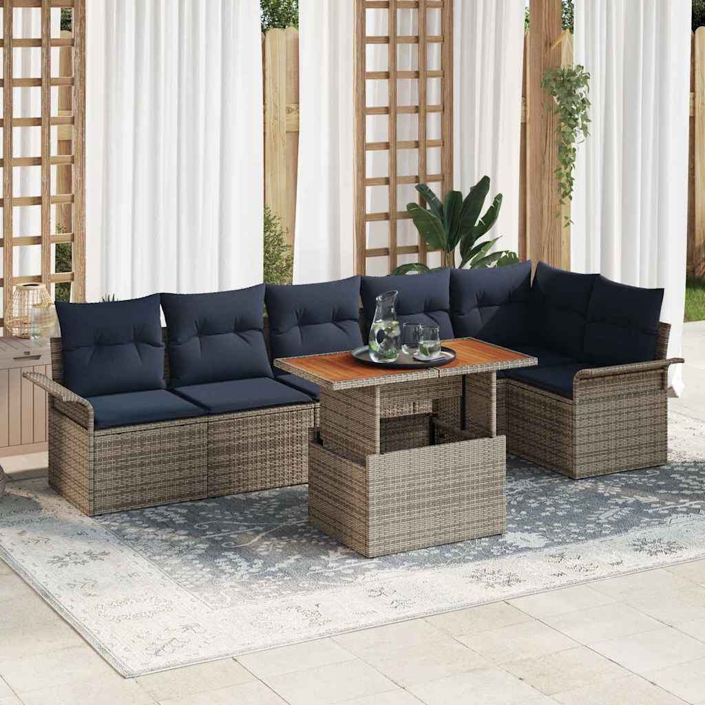 Set Divano da Giardino 7 pcs Grigio Poly Rattan