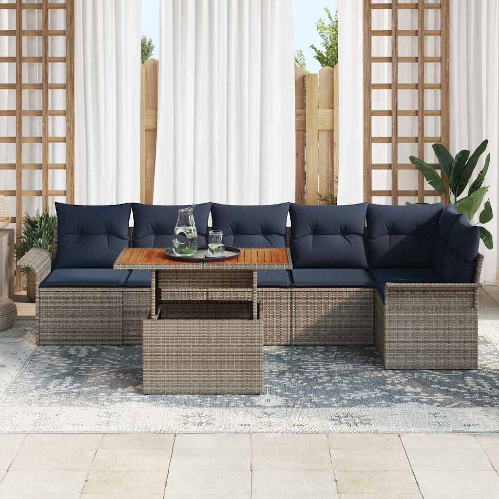 Set Divano da Giardino 7 pcs Grigio Poly Rattan