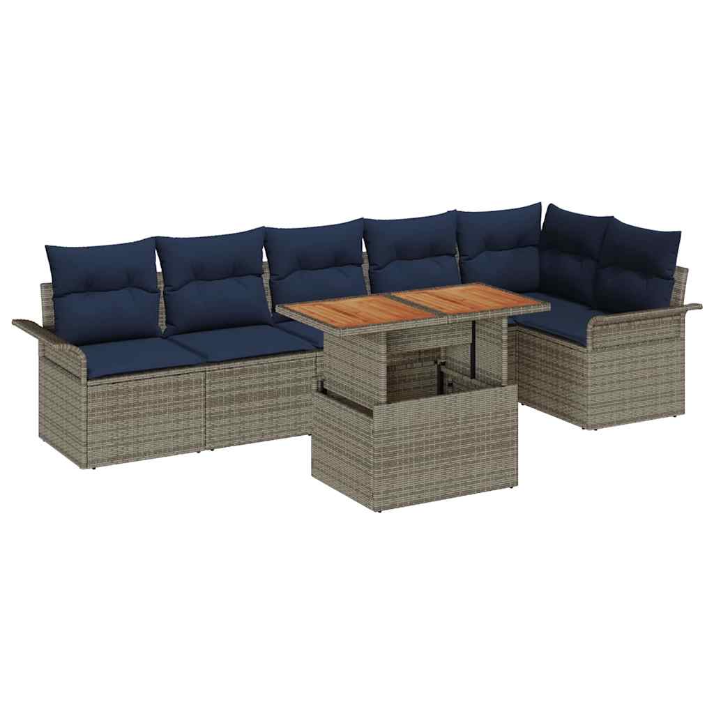 Set Divano da Giardino 7 pcs Grigio Poly Rattan | homemem39