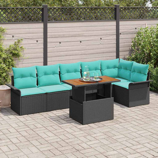Set Divano da Giardino con archiviazione 7 pcs Nero Poly Rattan