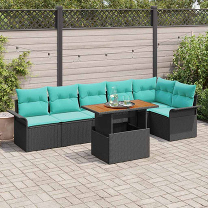Set Divano da Giardino con archiviazione 7 pcs Nero Poly Rattan