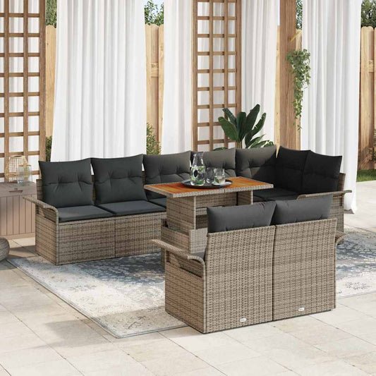 Set Divano da Giardino 9 pcs Grigio Poly Rattan