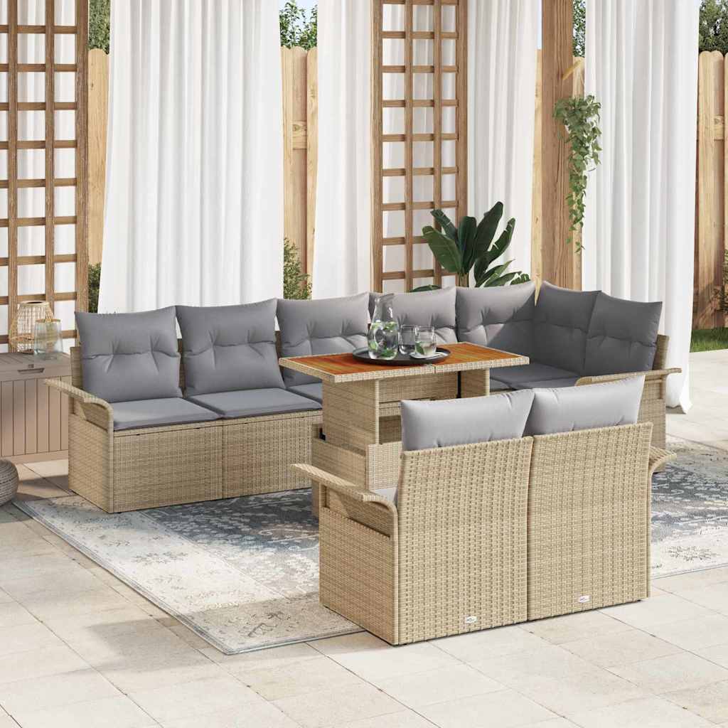 Set Divano da Giardino 9 pcs Beige Poly Rattan