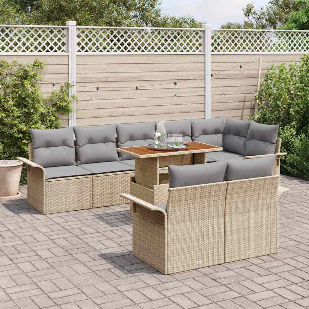 Set Divano da Giardino 9 pcs Beige Poly Rattan | homemem39