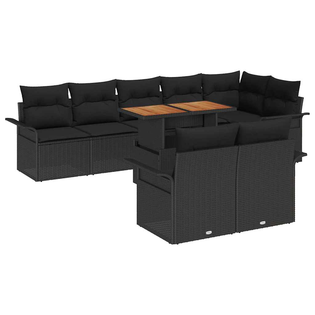 Set Divano da Giardino con archiviazione 9 pcs Nero Poly Rattan | homemem39