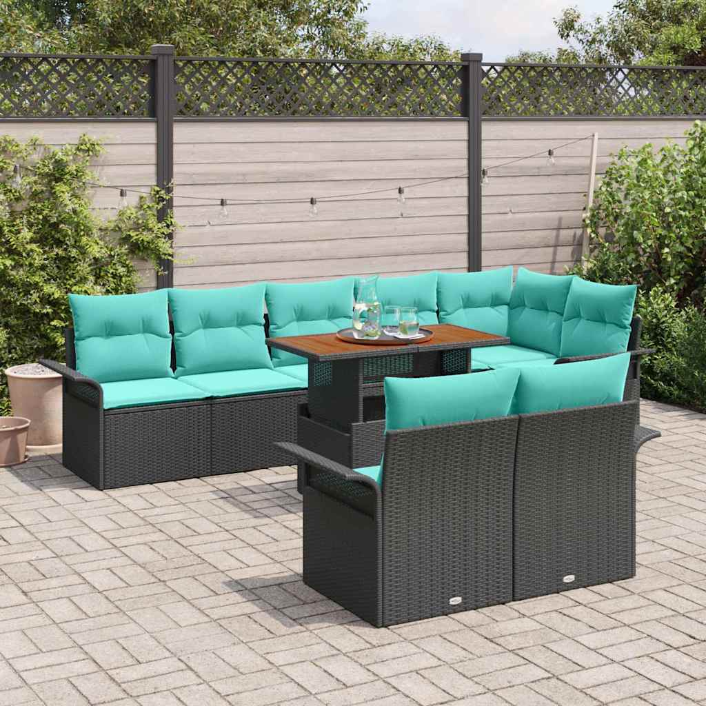 Set Divano da Giardino con archiviazione 9 pcs Nero Poly Rattan | homemem39