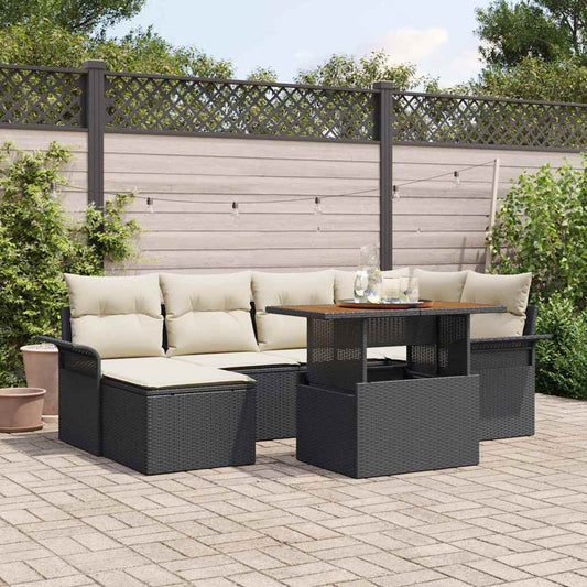 Set Divano da Giardino con archiviazione 7 pcs Nero Poly Rattan - homemem39
