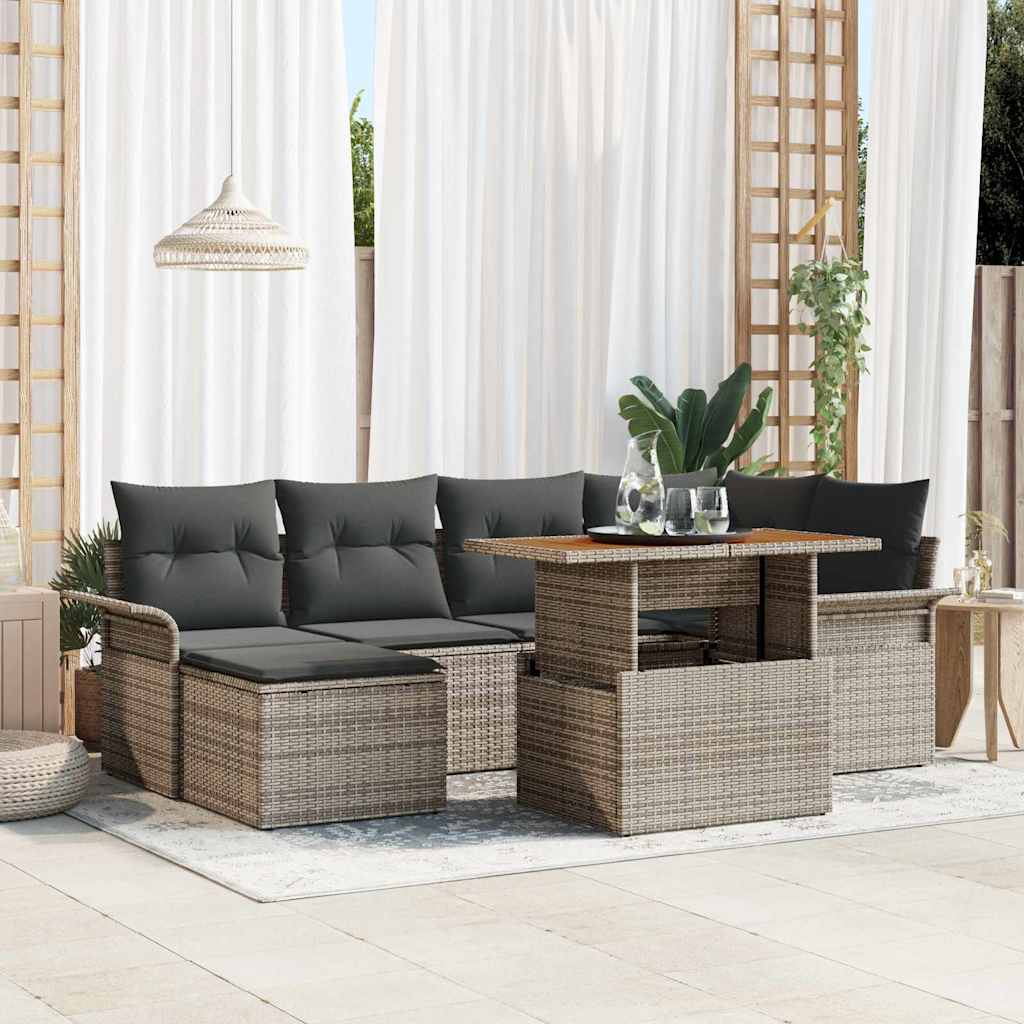 Set Divano da Giardino 7 pcs Grigio Poly Rattan - homemem39