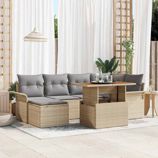 Set Divano da Giardino 7 pcs Beige Poly Rattan - homemem39