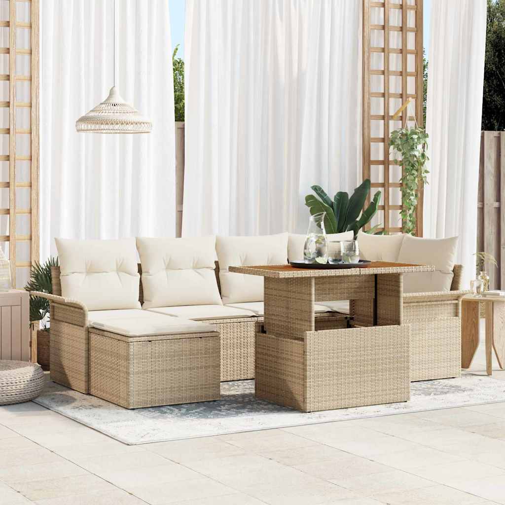 Set Divano da Giardino 7 pcs Beige Poly Rattan - homemem39