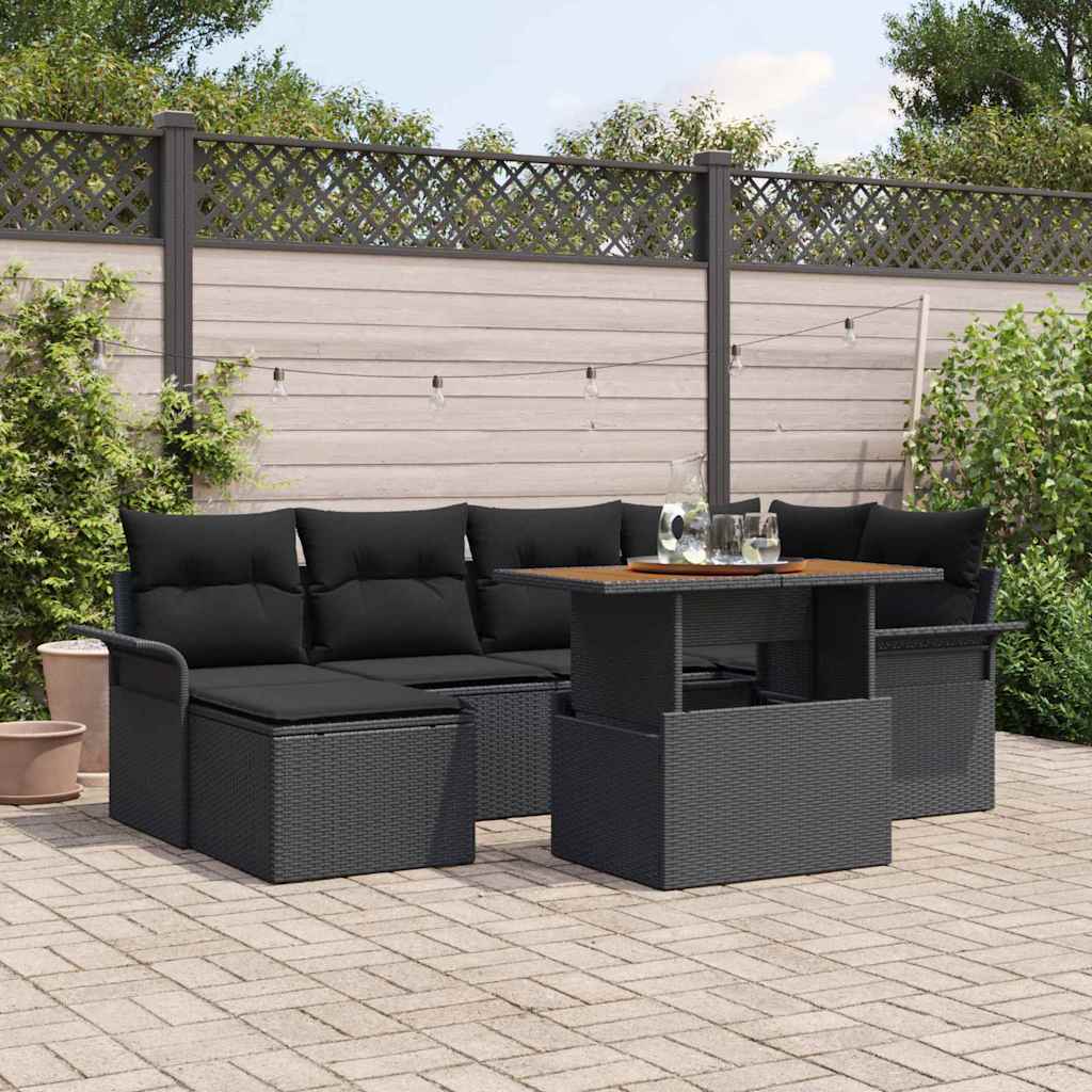 Set Divano da Giardino con archiviazione 7 pcs Nero Poly Rattan - homemem39