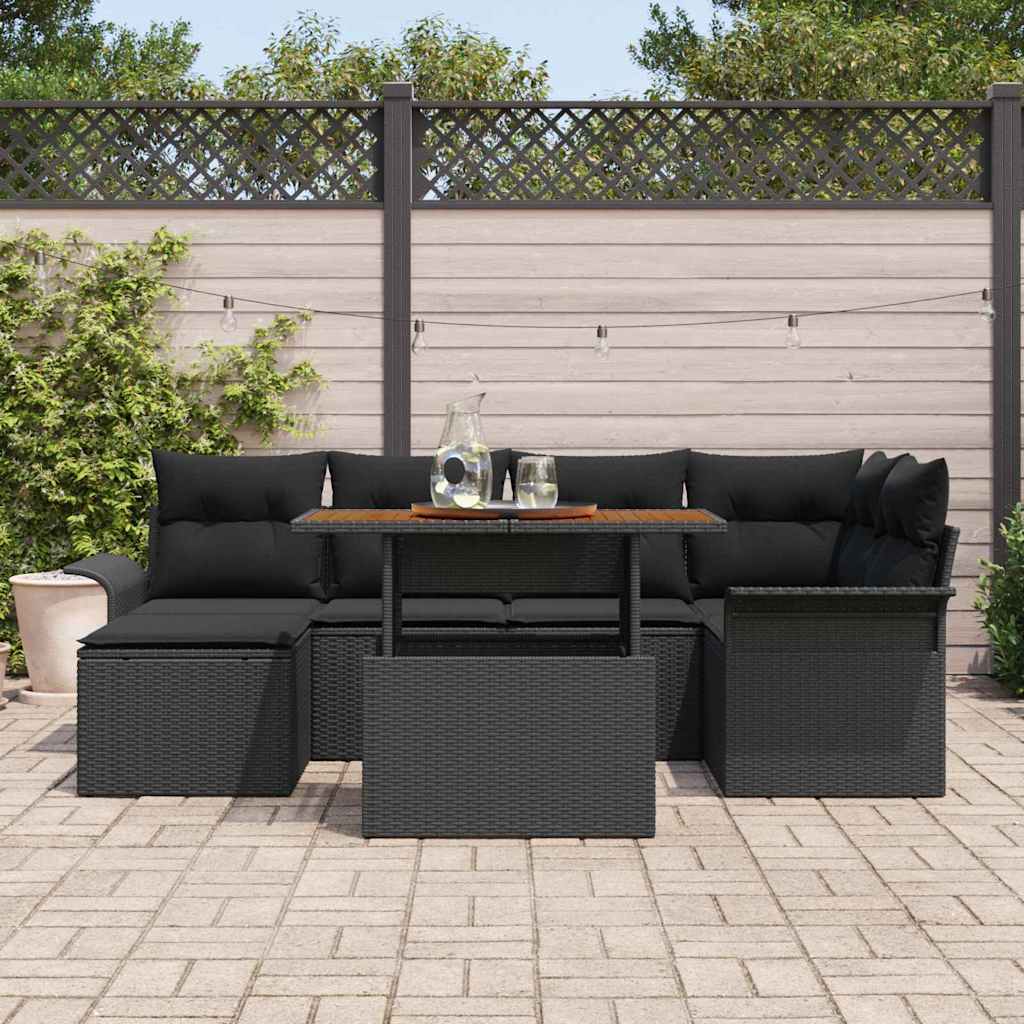 Set Divano da Giardino con archiviazione 7 pcs Nero Poly Rattan - homemem39