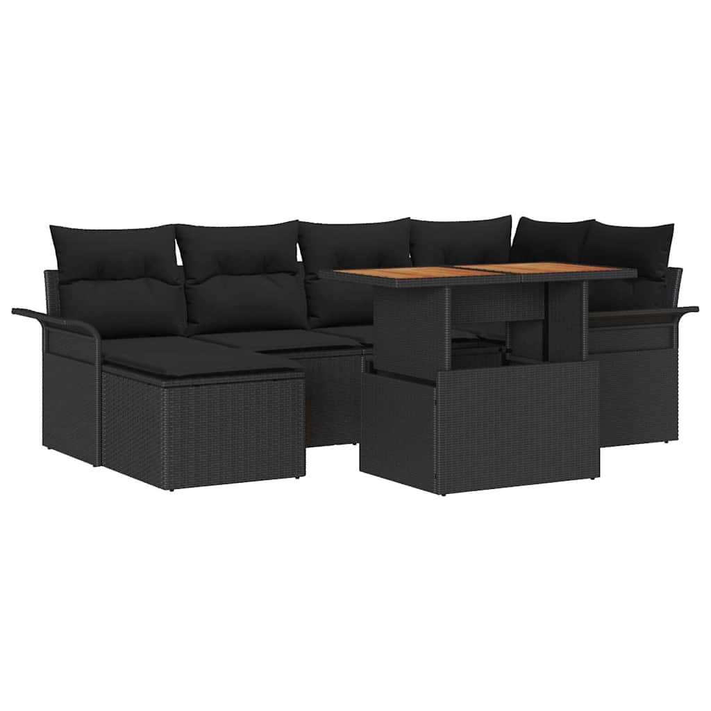Set Divano da Giardino con archiviazione 7 pcs Nero Poly Rattan - homemem39