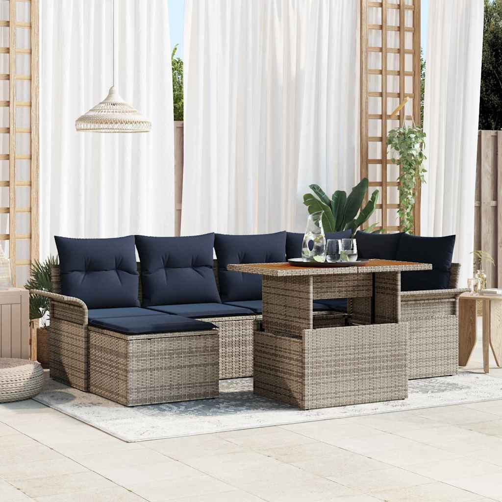 Set Divano da Giardino 7 pcs Grigio Poly Rattan | homemem39